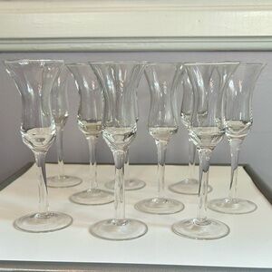 Vintage Clear Glass fluted stemmed aperitif cordial cocktail glasses set of 9